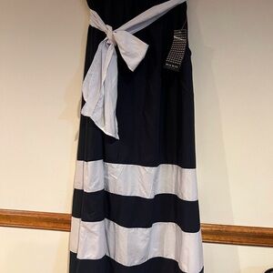 Striped Cotton, Navy and White Maxi Skirt with Tie Waist